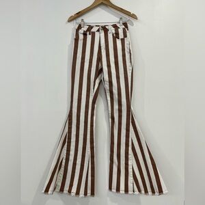 Bestto Western Bell Bottom Brown White Stripe Pants Medium